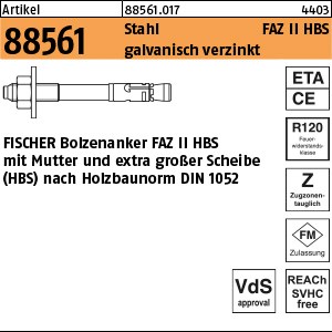 ART 88561 FISCHER-Ankerbolzen St./gal Zn FAZ II 12/100 HBS S