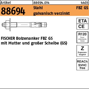 ART 88694 FISCHER-Bolzenanker St. gal Zn FBZ 8/10 GS S