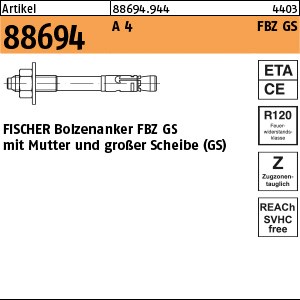 ART 88694 FISCHER-Bolzenanker A 4 FBZ 8/10 GS S
