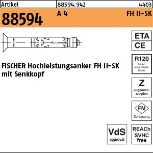 ART 88594 FISCHER-Hochleistungsanker A 4 FH II 12/ 15 SEKO S