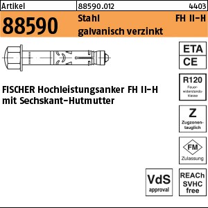 ART 88590 FISCHER-Hochleistungsanker gal Zn FH II 12/ 10 H S