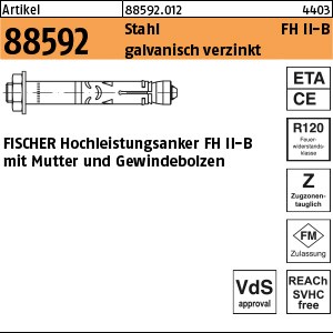 ART 88592 FISCHER-Hochleistungsanker gal Zn, FH II 12/ 10 B S