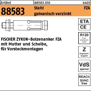 ART 88583 FISCHER-Zykon Anker FZA 8.8 10 x 40 M 6/10 gal Zn S