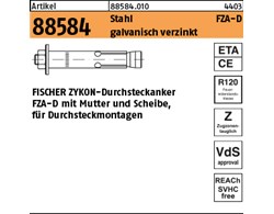 Artikel 88584 Stahl FZA-D galvanisch verzinkt FISCHER ZYKON-Durchsteckanker FZA-