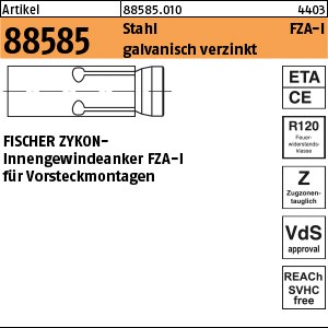 ART 88585 FISCHER-Zykon-Innengew.-anker FZA-I 12 x 40 M 6 I gal Zn S