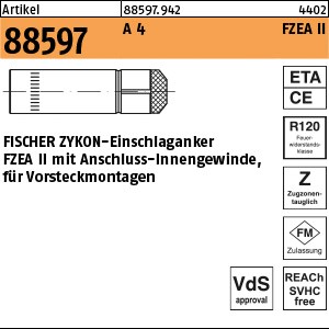 ART 88597 FISCHER-Zykon Einschlaganker A 4 FZEA II 10 x 40 M 8 S