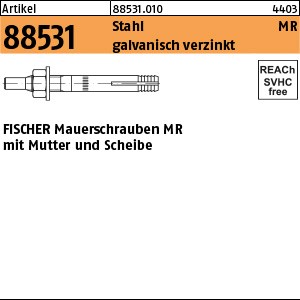 ART 88531 FISCHER-Mauerschrauben MR 8 St. gal Zn, m. Mutter u. Scheibe S