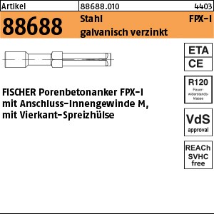 ART 88688 FISCHER-Porenbetonanker St. gal Zn, FPX M 6 -I S