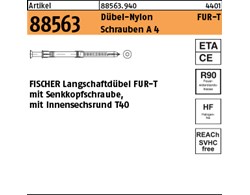 Artikel 88563 Dübel-Nylon FUR-T Schrauben A 4 FISCHER Langschaftdübel FUR-T mit 