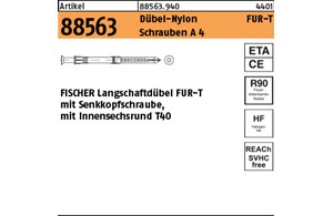 Artikel 88563 Dübel-Nylon FUR-T Schrauben A 4 FISCHER Langschaftdübel FUR-T mit 