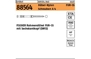 Artikel 88564 Dübel-Nylon FUR-SS Schrauben A 4 FISCHER Rahmendübel FUR-SS mit Se
