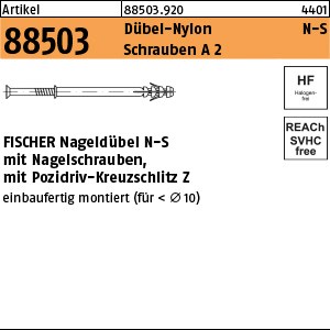 ART 88503 FISCHER-Nageldübel N-S 5 x 30 -Z Schraube A 2 S