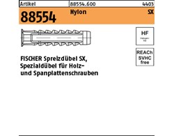 Artikel 88554 Nylon SX FISCHER Spreizdübel SX, Spezialdübel für Holz- und Spanpl