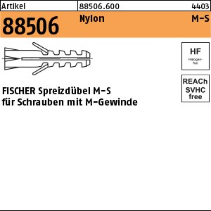 ART 88506 FISCHER-Dübel Kunststoff M 6-S S