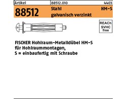 Artikel 88512 Stahl HM-S galvanisch verzinkt FISCHER Hohlraum-Metalldübel HM-S f
