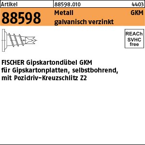 ART 88598 FISCHER-Gipskartondübel GKM Metall, galv. verzinkt S