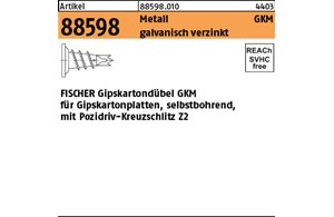 Artikel 88598 Metall GKM galvanisch verzinkt FISCHER Gipskartondübel GKM, selbst