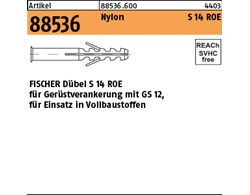 Artikel 88536 Nylon S 14 ROE FISCHER Dübel S 14 ROE für Gerüstverankerung mit GS