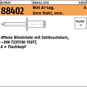 ART 88402 Blindniete Alu/St. verz. FLAKO A 2,4 x 4 S