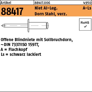 ART 88417 Blindniete 3 x 6 Alu Lack. schwarz/St. verzinkt S