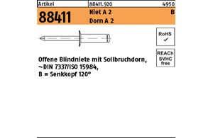 Artikel 88411 Niet A 2 B Dorn A 2 Offene Blindniete mit Sollbruchdorn, ~DIN 7337