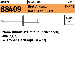 ART 88409 Blindniete Alu/St. verz. FLAKO K 12 4 x 6 S