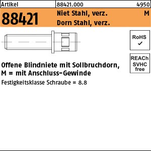 ART 88421 Blindnietschrauben Stahl verz. M 4 x 10 (Nietschaft 6 x 11) S