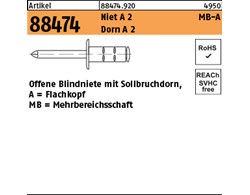 Artikel 88474 Niet A 2 MB-A Dorn A 2 Offene Blindniete mit Sollbruchdorn, Flachk