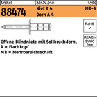 Artikel 88474 Niet A 4 MB-A Dorn A 4 Offene Blindniete mit Sollbruchdorn, Flachk