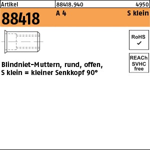 ART 88418 Blindnietmuttern A 4 kl. Seko M 4 / 0,25 - 3,0 S