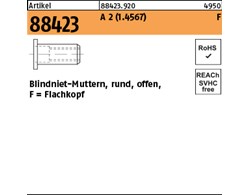Artikel 88423 A 2 (1.4567) F Blindniet-Muttern, rund, offen, Flachkopf