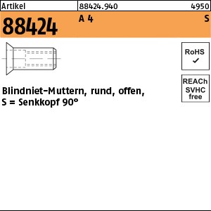 ART 88424 Blindnietmuttern A 4 Seko M 4 / 1,5 - 3,0 S