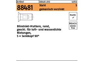 Artikel 88481 Stahl S galvanisch verzinkt Blindniet-Muttern, rund, geschl., SEKO