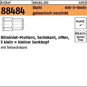 ART 88484 Blindniet-Mu. St. gal Zn m. 6-kt kl.Seko M 4 / 0,5 - 2,0 S