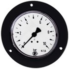 Standardmanometer mit Frontring Stahlblech schwarz, Einfachskala in bar, Anschluss hinten, zentrisch