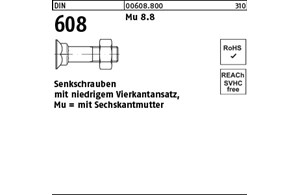 DIN 608 Mu 8.8 Senkschrauben mit niedrigem Vierkantansatz, mit Sechskantmutter