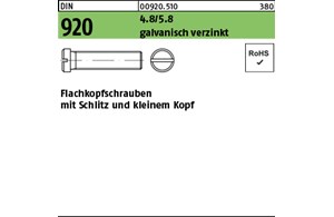 DIN 920 4.8/5.8 galvanisch verzinkt Flachkopfschrauben mit Schlitz und kleinem K