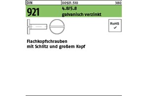 DIN 921 4.8/5.8 galvanisch verzinkt Flachkopfschrauben mit Schlitz und großem Ko