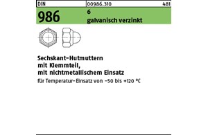 DIN 986 6 galvanisch verzinkt Sechskant-Hutmuttern mit Klemmteil mit nichtmetall