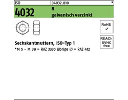 ISO 4032 8 galvanisch verzinkt Sechskantmuttern, ISO-Typ 1 