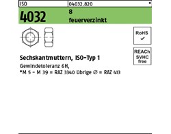 ISO 4032 8 feuerverzinkt Sechskantmuttern, ISO-Typ 1 