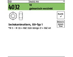 ISO 4032 10 galvanisch verzinkt Sechskantmuttern, ISO-Typ 1 