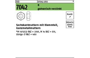 ISO 7042 8 galvanisch verzinkt Sechskantmuttern mit Klemmteil, Ganzmetallmuttern