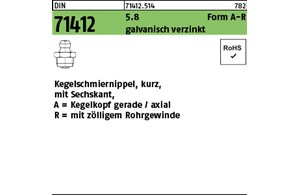 DIN 71412 5.8 Form A-R galvanisch verzinkt Kegelschmiernippel, kurz, mit Sechska