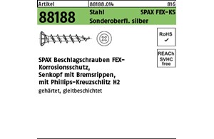 Artikel 88188 Stahl SPAX FEX-KS Sonderoberfl. silber SPAX Beschlagschrauben FEX-