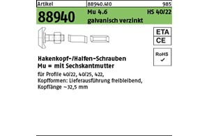 Artikel 88940 Mu 4.6 HS 40/22 galvanisch verzinkt Hammerkopf-/Halfen-Schrauben, 