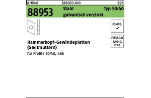 Artikel 88953 Stahl Typ 50/40 galvanisch verzinkt Hammerkopf-Gewindeplatten (Gle