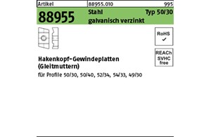 Artikel 88955 Stahl Typ 50/30 galvanisch verzinkt Hakenkopf-Gewindeplatten (Glei