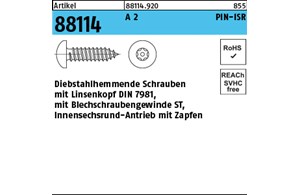 Artikel 88114 A 2 PIN-ISR Diebstahlhemmende Schrauben, Linsenkopf DIN 7981, Blec