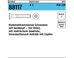 Artikel 88117 A 2 PIN-ISR Diebstahlhemmende Schrauben mit Senkkopf ~ ISO 10642, 